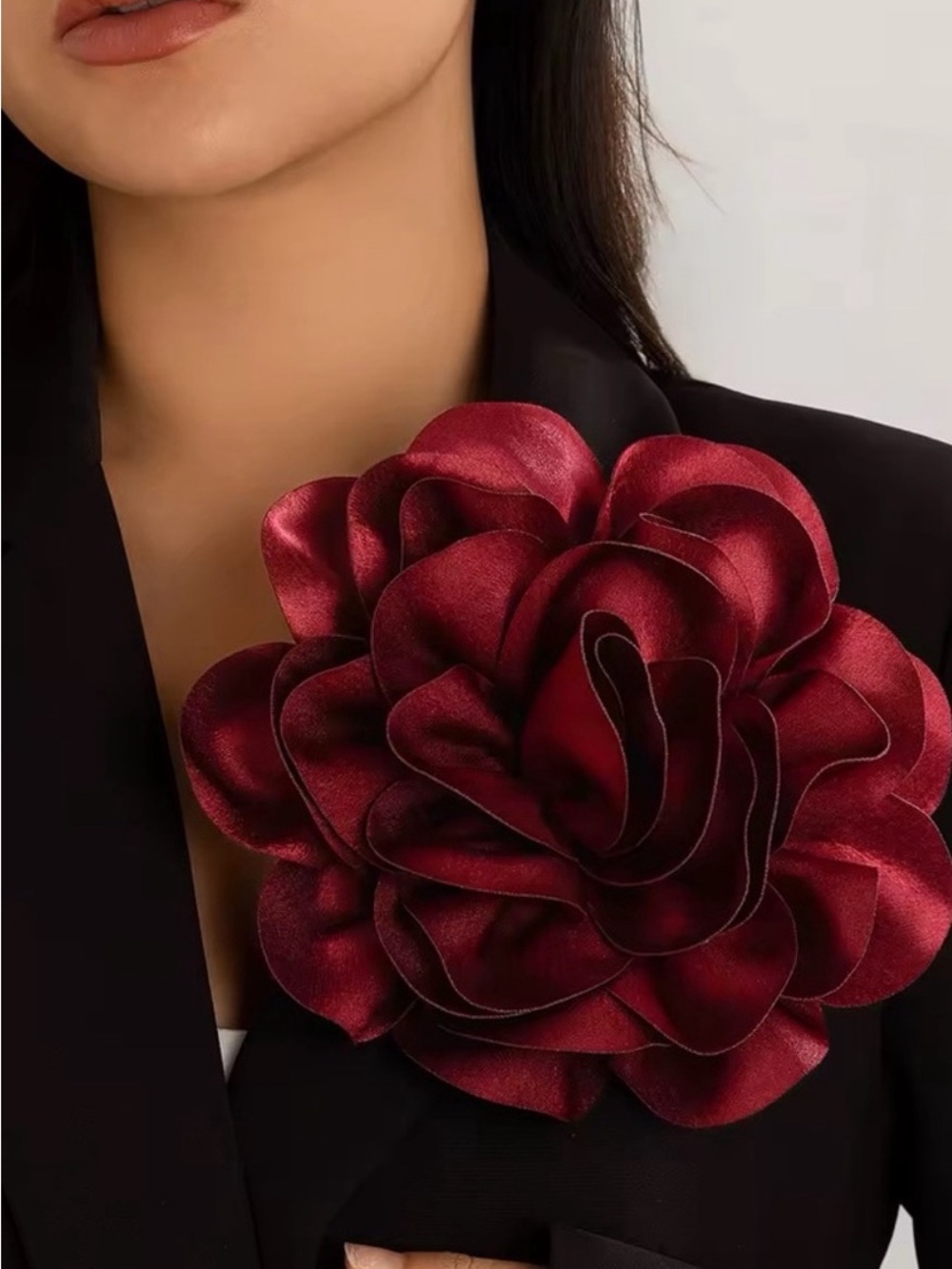 Elegant Burgundy Flower Brooch Pin - Women's Jewelry